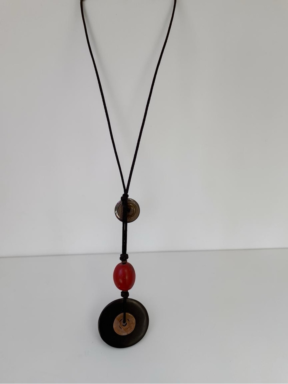 Asian Chinese Coin Donut Medallion Pendant Cord Necklace